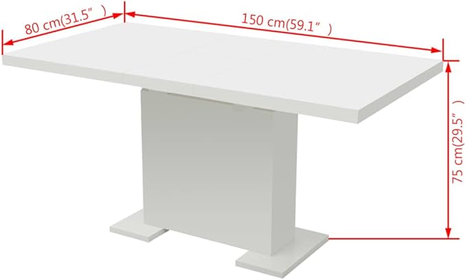 Extendable Dining Table High Gloss White MDF and Steel, Modern Rectangular Kitchen & Dining Room Table, Seats 4-6 for Dinner, Versatile Home Furniture