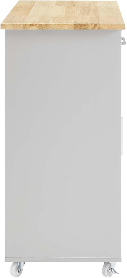 Modway Culinary Rolling Kitchen Cart with Storage in Light Gray Natural - 3 Tiers Kitchen Island on Wheels with Spice Rack, Functional as a Coffee Station, Bar Cabinet or Butcher Block Island