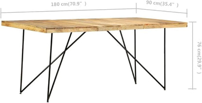 Modern Dining Table Rectangular Solid Mango Wood Steel Legs Industrial Style Natural Brown Black for Dining Room Kitchen