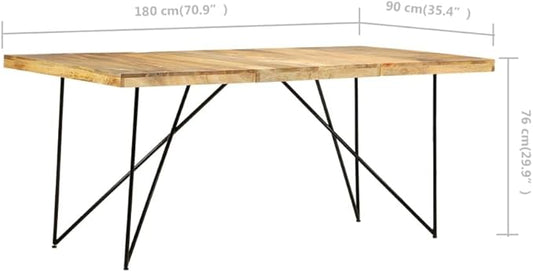 Modern Dining Table Rectangular Solid Mango Wood Steel Legs Industrial Style Natural Brown Black for Dining Room Kitchen