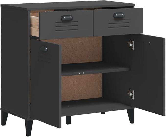 Industrial Sideboard Cabinet 31.5 x 31.5 x 31.5 in Matte Anthracite Engineered Wood Buffet with 2 Drawers for Living Room, Dining Area & Kitchen