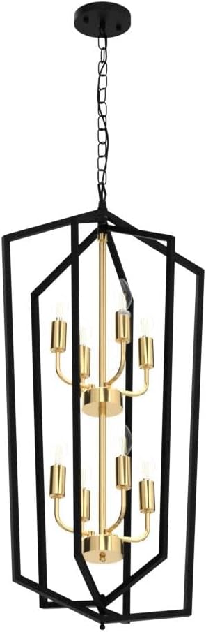 Lanhall 8-Light Lantern Tired Farmhouse Ceiling Hanging Light Black Chandelier Metal Modern Pendant Light Fixtures for Kitchen Island Dining Room Living Room Foyer Entryway-Brushed Brass