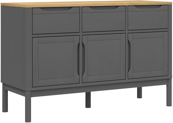 Grey Pine Sideboard Buffet Cabinet 44.9x29.1 in Solid Wood Matte Sideboard Cabinet with Doors and Drawers for Dining Room Living Room or Corner Coffee Bar Storage