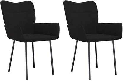 Modern Black Velvet Dining Chairs Set of 2 with Padded Armrests and Tapered Legs Ergonomic Design for Dining Room Kitchen and Comedor