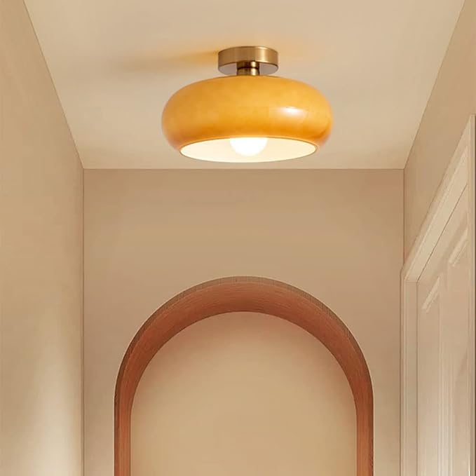 Nordic Vintage Ceiling Light Fixture Denmark Mid Century Modern Nostalgia Semi Flush Mount Ceiling Light with Orange White Glass Shade for Restaurant Cafe Loft Bedroom Hallway 10.6inch
