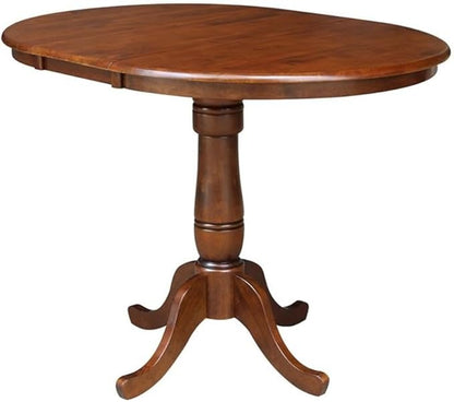 IC INTERNATIONAL CONCEPTS 36" Solid Wood Round Top Pedestal Table with 12" Leaf - 34.9" H - Espresso