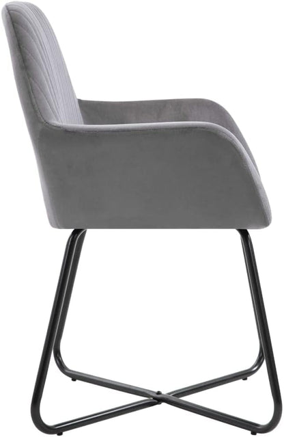 Set of 2 Gray Velvet Dining Chairs Modern Accent Chairs with Plush Cushions and Ergonomic Support Powder-Coated Steel Frame Indoor Use for Kitchen Living Room