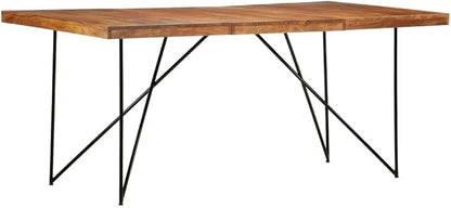 Industrial Dining Table 70.9x35.4 in Solid Acacia Wood & Steel Large for 6 Rectangular Kitchen Room Furniture Extendable Look