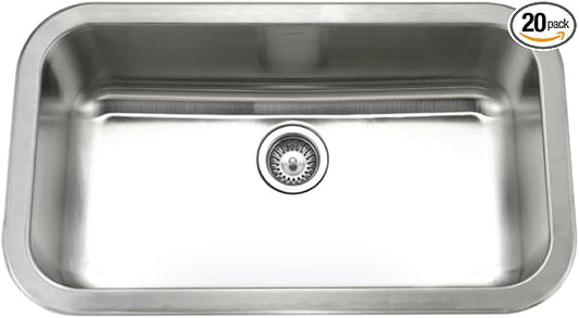Houzer Medallion Stainless Steel Kitchen Sink - 31 Inch Undermount Single Bowl Sink, Durable & Versatile, Essential for Home & Apartment, Nested 20-Pack - MGS-3018-20