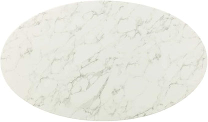 Modway Lippa 54" Oval-Shaped Mid-Century Modern Dining Table with Artificial Marble Top and Gold Base