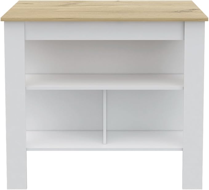 7 Shelf 4 Door 2 Kitchen Set, Kitchen Island and Cabinet White and Light Oak GE260