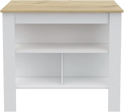 7 Shelf 4 Door 2 Kitchen Set, Kitchen Island and Cabinet White and Light Oak GE260
