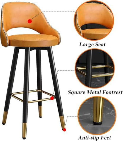 s - Counter Height PU Leather Curved Back Chairs with Metal Footrest for Kitchen Island - Design, 55cm, Perfect for Dining and Entertaining,Blue-55cm
