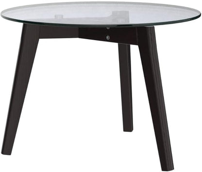 Round Tempered Glass End Table, Round Mid Century Coffee Table, Minimalist Small Coffee Table for Small Spaces Living Room Office, with Triskele Walnut Wood Legs (23.6" D x 17.7" H)