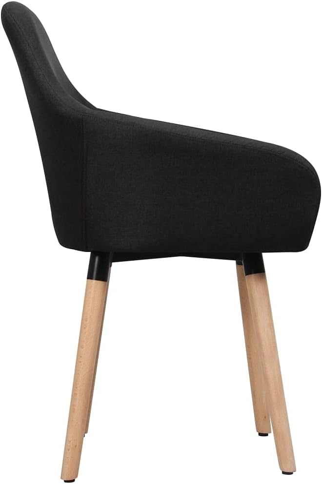 Scandinavian Modern Dining Chairs Set of 2 Black Polyester Fabric Upholstered with Solid Wood Legs for Dining Room Kitchen and Living Room
