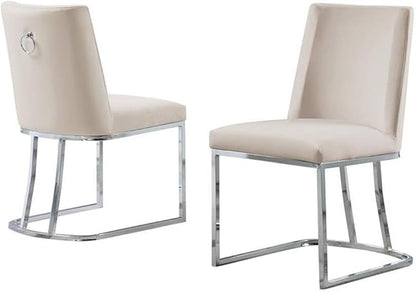 Modern Chairs Set of 2, Chrome Side Chairs & Counter Stools with Ring Pull Back, Luxury Upholstered Chairs for Kitchen Island, Dining Room & Home Bar (Velvet, Cream/Silver, Side Chair)