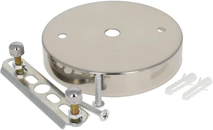 1Pcs Chandelier Canopy Kit, Bettomshin 10x2cm/3.94x0.79"(DxH) Iron Retro Ceiling Lighting Modern Canopy Kit Light Fixture Cover Plate with Hardware for Pendant Lighting Fixtures (Sand Nickel Tone)