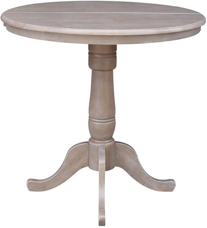 International Concepts 36" Round Top Pedestal Table with 12" Leaf-34.9" H-Dining or Counter Height, Washed Gray Taupe