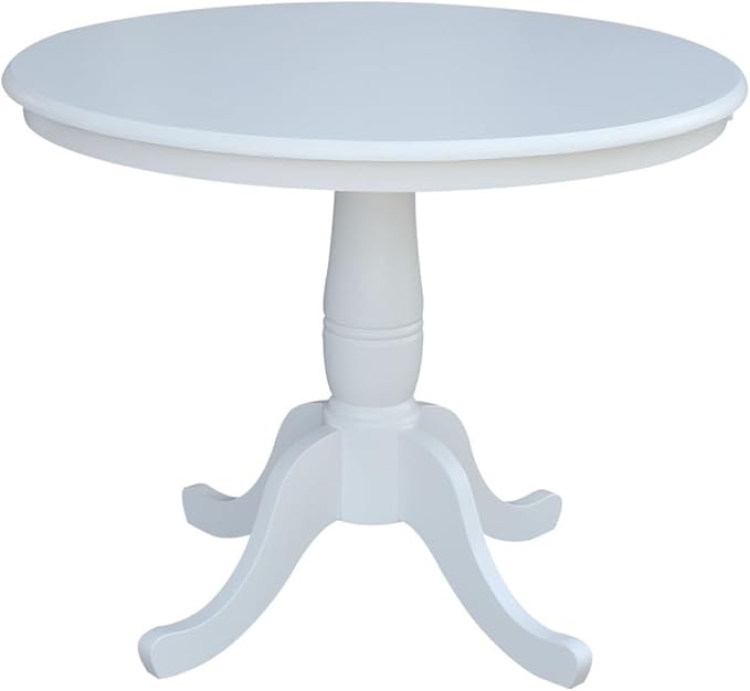 HomeStock Island Interiors 36-in Round Top Pedestal Table - 28.9-InH - White Finish, Solid Parawood, for Use with Dining Chairs, Ready to Assemble, Timeless Design for Coastal-Inspired Spaces