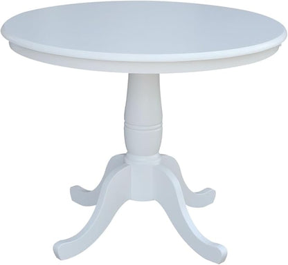 HomeStock Island Interiors 36-in Round Top Pedestal Table - 28.9-InH - White Finish, Solid Parawood, for Use with Dining Chairs, Ready to Assemble, Timeless Design for Coastal-Inspired Spaces