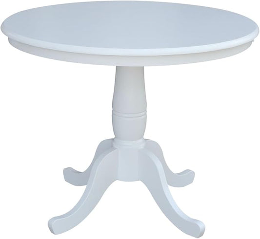 HomeStock Island Interiors 36-in Round Top Pedestal Table - 28.9-InH - White Finish, Solid Parawood, for Use with Dining Chairs, Ready to Assemble, Timeless Design for Coastal-Inspired Spaces