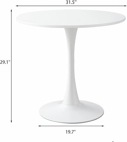 32" Durable Island Table, Rustic Dining Table with Metal Base, Farmhouse Dining Table for Small Apartments, White