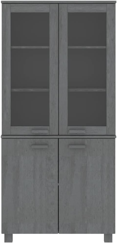 Dark Grey Solid Pine Wood Highboard Set of 2, Rustic MDF Glass Buffet Cabinet with Storage, 13.8x33.5x70.9 in, for Living Room, Hallway, Kitchen Island Storage Cabinets