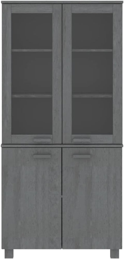 Dark Grey Solid Pine Wood Highboard Set of 2, Rustic MDF Glass Buffet Cabinet with Storage, 13.8x33.5x70.9 in, for Living Room, Hallway, Kitchen Island