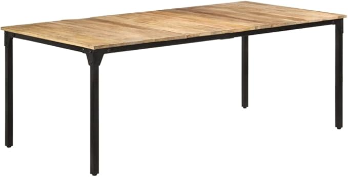 Industrial Solid Mango Wood Dining Table, 78.7-inch Rectangular Kitchen Island for 6 People, Natural Brown Finish for Dining Room Spaces