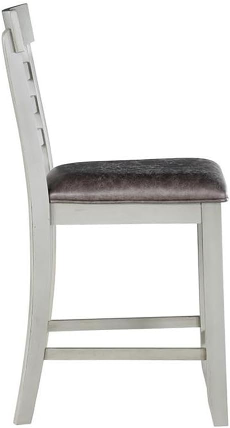 BOWERY HILL 7-Piece Wood Dining Room Table Set, Stone Gray and Charcoal Finish, 80 in Extendable Table with Storage, Faux Leather Upholstered Chairs, Transitional Style for Kitchen or Dining Room