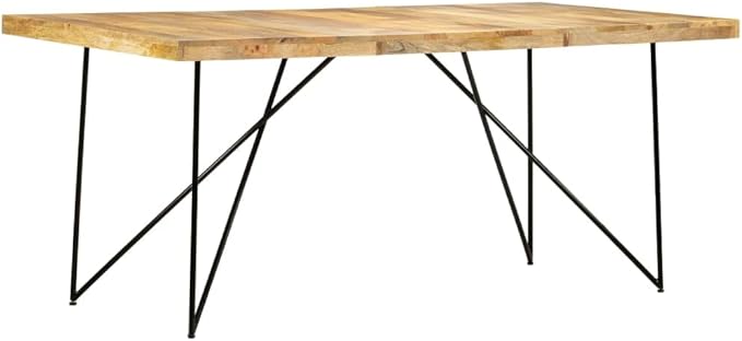 Modern Dining Table Rectangular Solid Mango Wood Steel Legs Industrial Style Natural Brown Black for Dining Room Kitchen