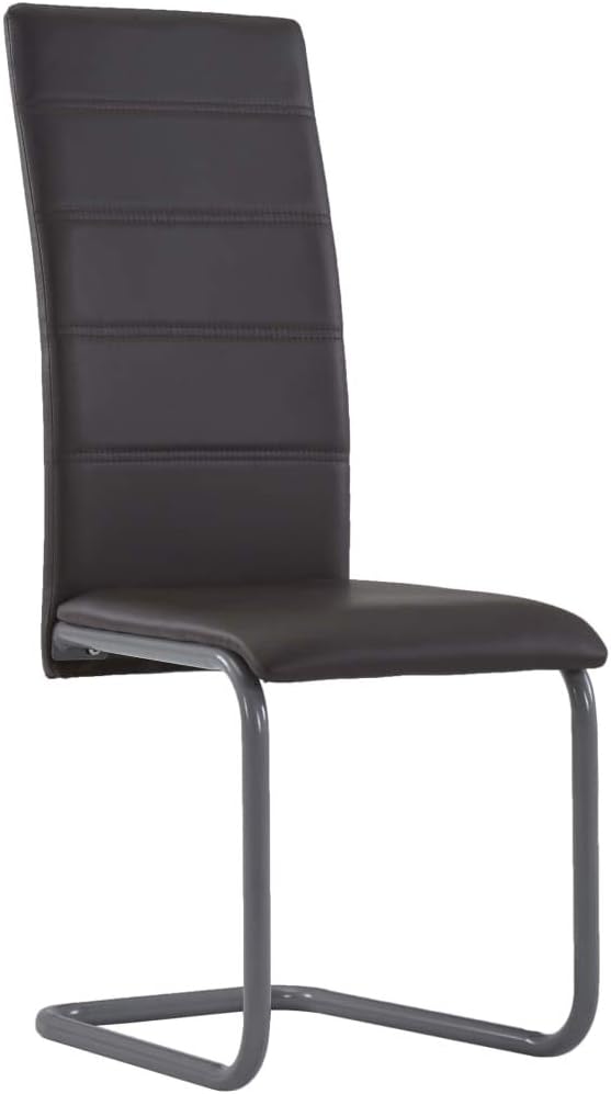 Cantilever Dining Chairs 4 pcs Brown Faux Leather Modern Kitchen & Office Furniture Set with Steel Frame, Comfortable High Back Seating for Dining Room Living Room