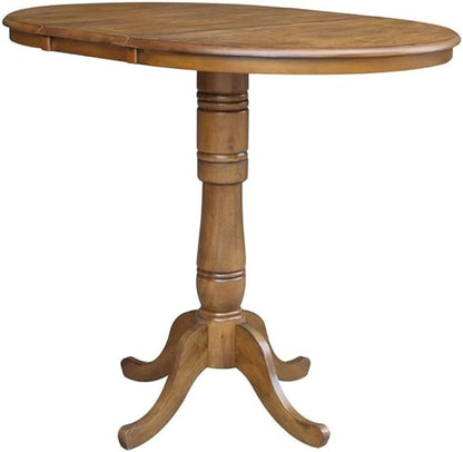 International Concepts 36" Round Top Pedestal Table with 12" Leaf-40.9" H-Dining, Counter, or Bar Height, Pecan