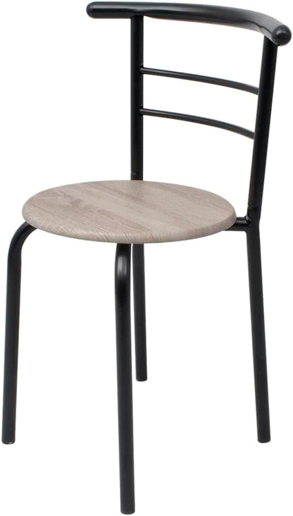 Modern Breakfast Bar Table Set with 2 Stools, Space Saving Kitchen Dining Table Set with Iron Frame & MDF Top, Black Bistro Set for Small Spaces, Apartments, Cafes