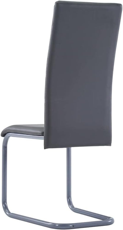 4-Pack Gray Cantilever Dining Chairs Set, Modern Faux Leather Seat on Matte Steel Frame, 17.7" Leg, Comfy Accent Side Furniture for Kitchen, Living Room, Small Apartment