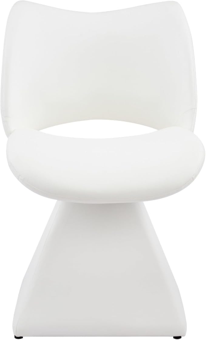 Swivel Dining Chair Upholstered Faux Leather Accent Seat with Curved High Back, Cushioned Foam Padding, Solid Wood and Metal Base, Modern Armless Side Chair for Kitchen Island Vanity Desk (White)