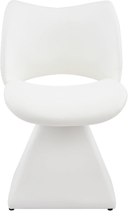 Swivel Dining Chair Upholstered Faux Leather Accent Seat with Curved High Back, Cushioned Foam Padding, Solid Wood and Metal Base, Modern Armless Side Chair for Kitchen Island Vanity Desk (White)