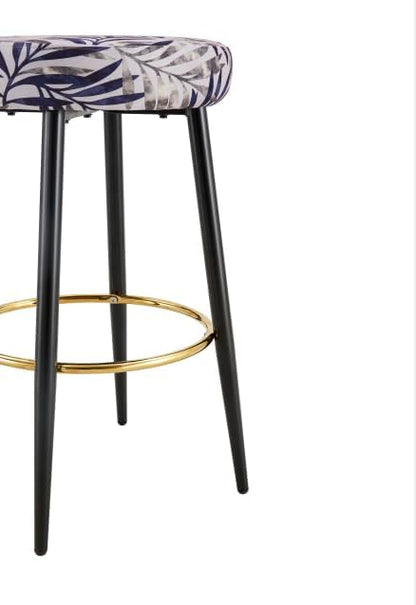 Counter Height Bar Stools Set of 2, PU Kitchen Stools Upholstered Dining Chair Stools 24 Inches Height with Golden Footrest for Kitchen Island Coffee Shop Bar Home Balcony Silver Leaves Velvet