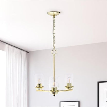 Elegant Designs PT1018-GLD 15" Traditional Vintage Modern Industrial 3-Light Metal and Clear Glass Kitchen Island Foyer Hallway Living Room Den Dining Room Hanging Pendant Chandelier, Gold