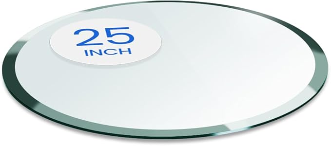 Dulles Glass 25 inch Round Glass Table Top - Tempered - 1/2" Thick Glass Surface, Safe Beveled Edge, Multipurpose for Dining Table, Patio, Coffee and End Table
