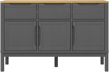Grey Pine Sideboard Buffet Cabinet 44.9x29.1 in Solid Wood Matte Sideboard Cabinet with Doors and Drawers for Dining Room Living Room or Corner Coffee Bar Storage