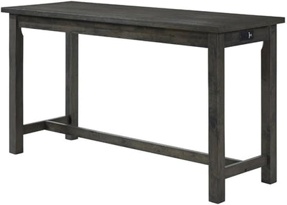 Lexicon 4-Piece Counter Height Table with 3 Stools, Wood Kitchen Counter Table Set with 2 Built-in USB Ports, 2 Charging A/C Power Outlets, Console Drawer, Upholstered Bar Stools, Gray