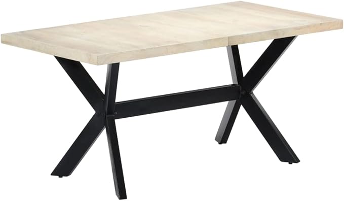 White & Black Dining Table Solid Mango Wood Top 63 x 31.5 in Modern Rectangular Kitchen Table Seats 6 for Dining Room Small Space Breakfast Nook Home Office