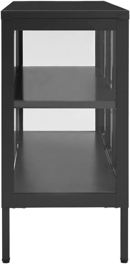 Anthracite Sideboard, Powder-Coated Steel, Tempered Glass Doors, 13.8x41.3x27.6 in. Modern Storage Cabinet for Living Room, Dining Room, Home Office Kitchen Furnitur