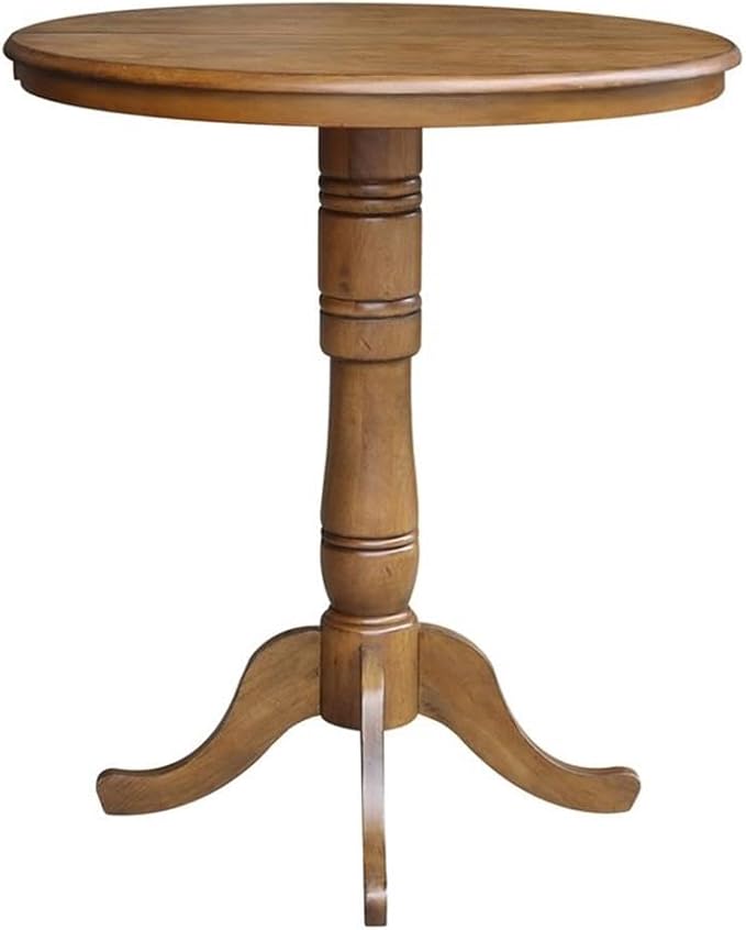 International Concepts 36" Round Top Pedestal Table with 12" Leaf-40.9" H-Dining, Counter, or Bar Height, Pecan
