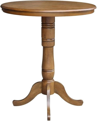 International Concepts 36" Round Top Pedestal Table with 12" Leaf-40.9" H-Dining, Counter, or Bar Height, Pecan