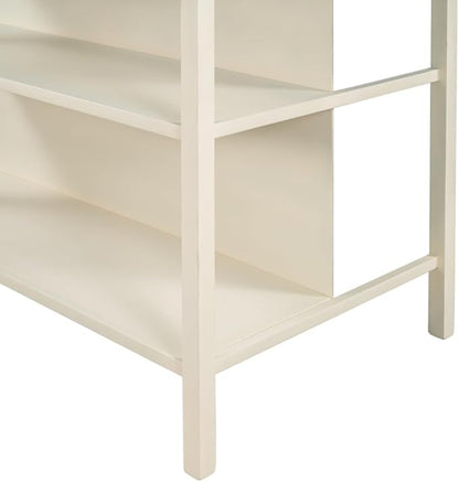1 PC Solid Wood Rustic 45" Stationary Kitchen Island, Rubber Wood Butcher Block Dining Table Prep Table with 2 Open Shelves for Small Places,Walnut+Cream White