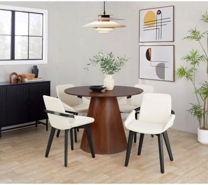 Mid Century Modern Chair with Black Bamboo Frame, Cream Faux Leather Upholstered Foam Padded Seat and Backrest for Kitchen Island Dining Room Accent Chair