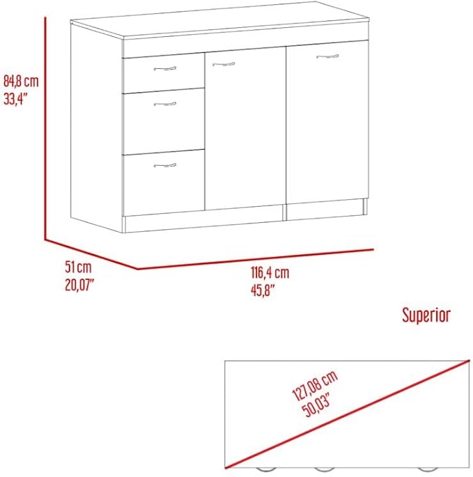 GOWE Laurel 3-Drawer L-Shaped Convertible Kitchen Island White and Dark Walnut