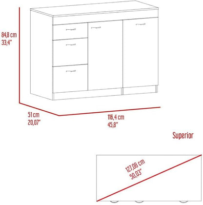 GOWE Laurel 3-Drawer L-Shaped Convertible Kitchen Island White and Dark Walnut